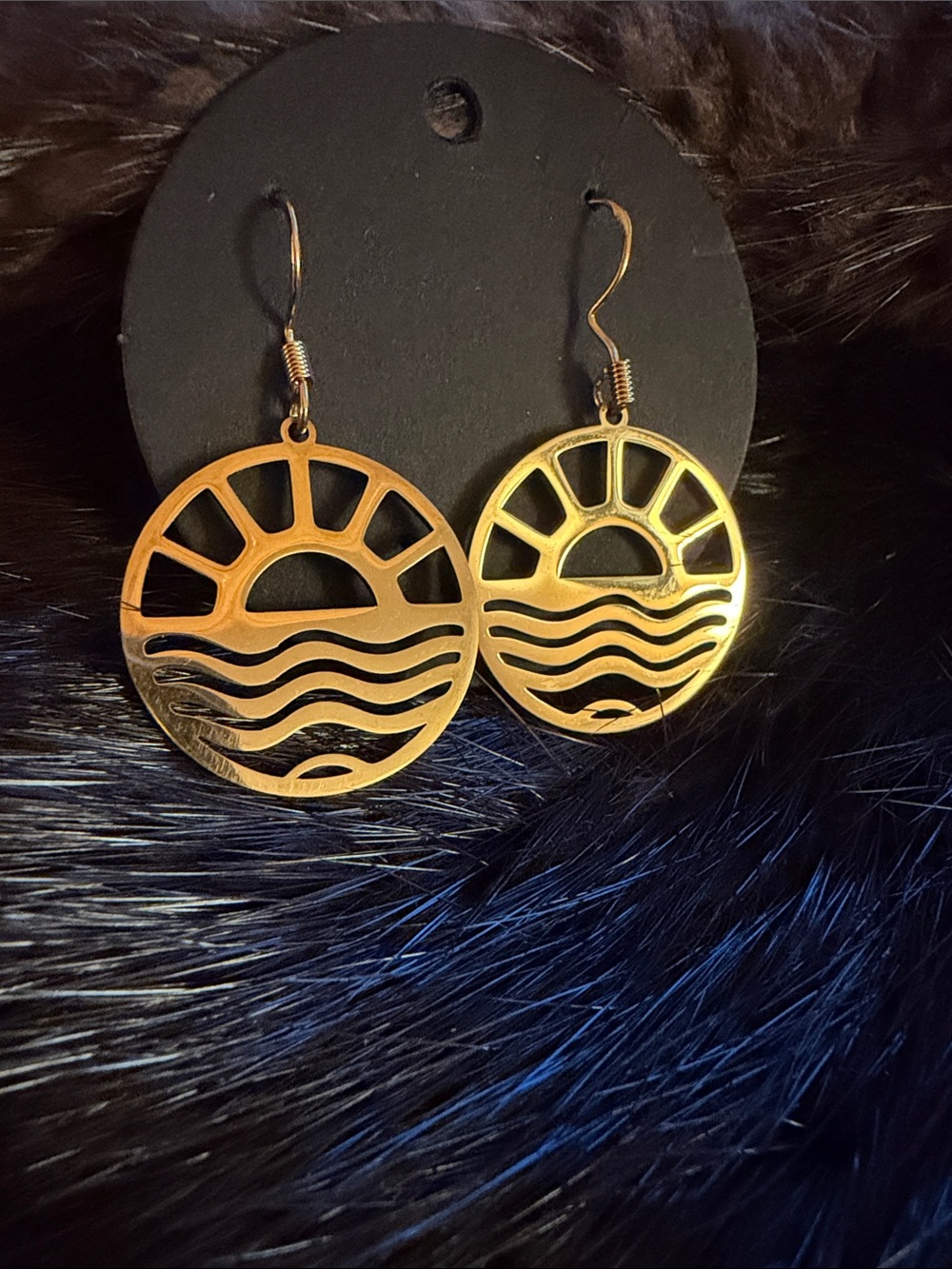 Gold Sun and Waves Drop Earrings - Women Jewelry